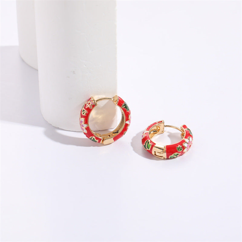 Wholesale Flower Oil Dripping Silver Needle Color Enamel 14K Real Gold Earrings